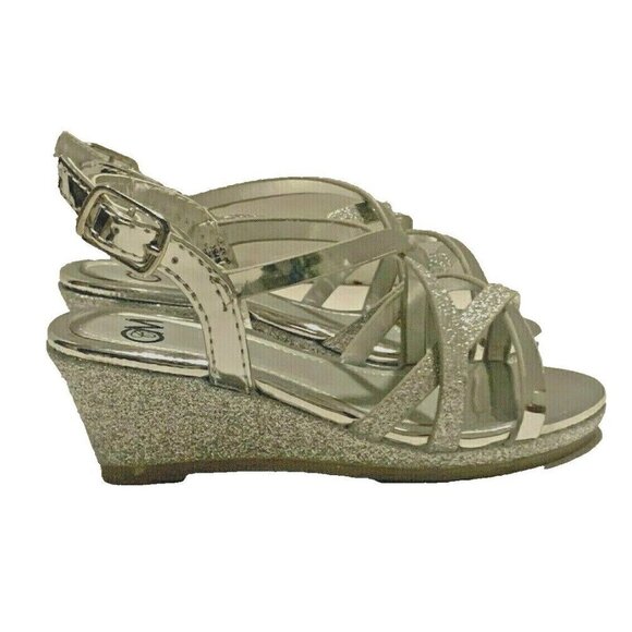 Chelsea Moreland Toddler Girls Wedge Sandals Size 7M Silver Glittery Party - Picture 4 of 10